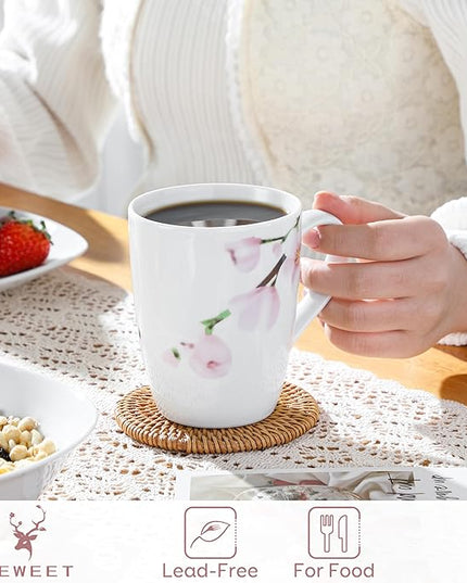 VEWEET Coffee Mugs Set of 6, 11 OZ Coffee Cups Set with Handle, Floral Mug Sets Ceramic Cup Set for Kitchen, Microwave & Dishwasher Safe, Series ANNIE