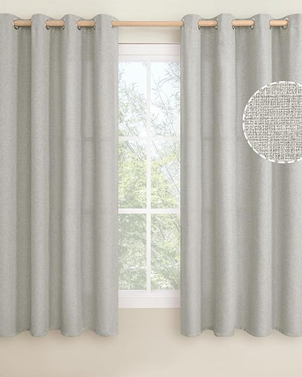 LAMIT Light Grey Linen Curtains for Bedroom, 63 inch Grommet Thick Light Reducing Curtain Light Filtering Panels Window Drapes for Living Room/Outdoor/French Door, Set of 2 Panels, W52 x L63