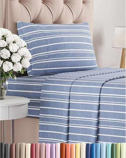 Twin Size 3 Piece Sheet Set - Comfy Breathable & Cooling Bed Sheets Set - Hotel Luxury Bedding for Women, Men, Kids, Teens, Boys & Girls - Deep Pockets, Soft, Wrinkle Free - Oeko-Tex - Blue Stripes 3