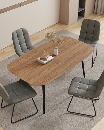 55.1'' Dining Table Set for 4,Modern Wood Dining Table,Leather Dining Chairs 4,Table and Chairs Set of 4,Ideal for Kitchen Dining Room (Walnut Color Table + 4 U-Shaped Gray Chairs, 55.1")
