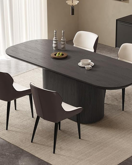 Guyii 86.61" Oval Dining Table Set with 4 Chairs, Modern Kitchen Table Set, Indoor Rectangular Dining Room Table for Kitchen, Bar, Living Room, Home, Black