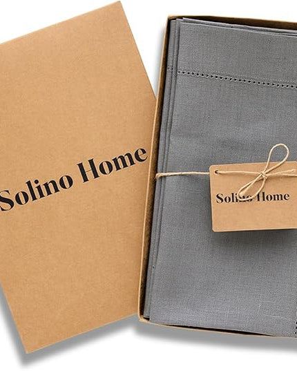 Solino Home Linen Cloth Napkins Set of 4-100% Pure Linen Steel Gray Dinner Napkins 20 x 20 Inch - Classic Hemstitch, Handcrafted and Machine Washable