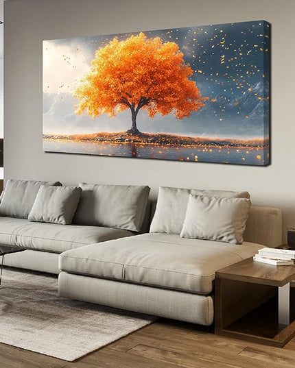 Zoyotago Large Tree of Life Wall Art for Living Room Bedroom Office Orange Tree Fall Landscape Picture Modern Artwork Canvas Prints Decor 29x59 Inch