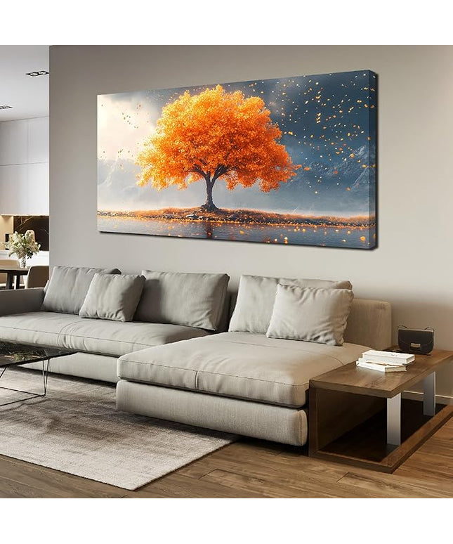 Zoyotago Large Tree of Life Wall Art for Living Room Bedroom Office Orange Tree Fall Landscape Picture Modern Artwork Canvas Prints Decor 29x59 Inch