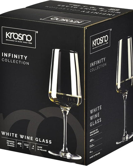 Krosno White and Sparkling Large Wine Glasses Drinking | 4 Pieces Set 13.5 fl oz | Infinity Collection | Elegant | Cocktail Crystal Set Wedding Gift | Lead-Free Glass | Homes, Restaurants & Kitchen