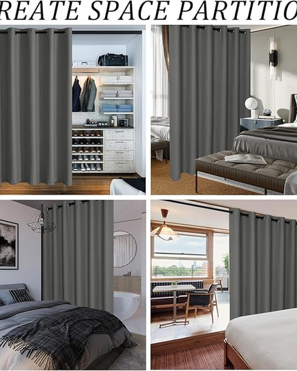 JIUZHEN Wide Room Divider Curtains for Bedroom, Room Darkening Sliding Glass Door Curtain for Living Room, Blackout Blinds for Patio Door (Dark Grey, W100 by L84, 1 Panel)