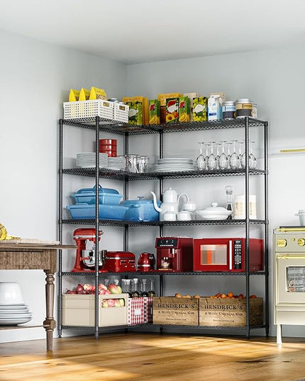 IZEUK Linked Storage Racks, DIY Adjustable Heavy Duty Metal Shelving Unit for Corner, Ideal for Kitchen, Garage, Warehouse, and Garden (Black, 15.7" D x 33.5" W x 70.5" H, 1433 lbs Capacity)