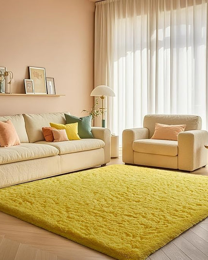 Ophanie Yellow Rugs for Living Room Bedroom, 5x8 Fluffy Fuzzy Furry Carpet, Plush Soft Shaggy Bedside Indoor Floor Area Rug for Kids Girls Boys Baby Teen Dorm Nursery Home Decor Aesthetic