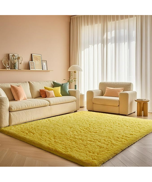 Ophanie Yellow Rugs for Living Room Bedroom, 5x8 Fluffy Fuzzy Furry Carpet, Plush Soft Shaggy Bedside Indoor Floor Area Rug for Kids Girls Boys Baby Teen Dorm Nursery Home Decor Aesthetic