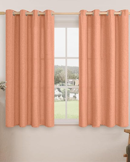 LAMIT Terracotta Linen Curtains 45 Inch Length for Bedroom, Gromment Thermal Curtains Privacy Fall Decor Light Filtering Window Drapes for Living Room, Set of 2 Panels, W52 x L45