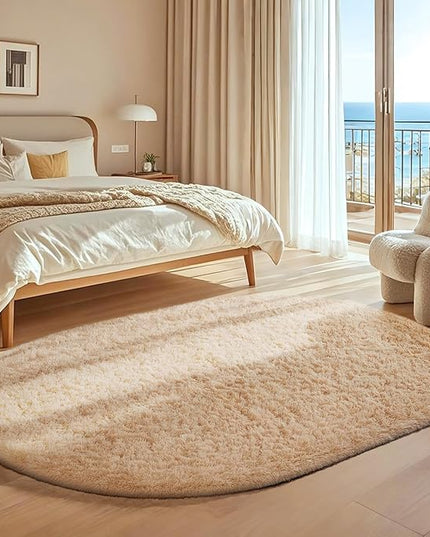 Ophanie 4x6 Oval Beige Rugs for Bedroom Living Room, Fluffy Fuzzy Furry Carpet, Plush Soft Shaggy Bedside Indoor Floor Area Rug for Kids Girls Boys Baby Teen Dorm Nursery Home Decor Aesthetic