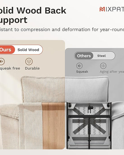53.5" Cloud Modular Sectional Single Sofa, Deep Seat Armchair with Plush Corduroy & Removable Arms for Living Room, Beige