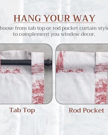 Maison d' Hermine Curtains for Living Room 100% Cotton 124 inch Length Two Panels Light Filtering Toile Curtains for Bedroom Windows with Rod and Loop Pockets Drapes (Trianon Red, 50" W x 124" L)