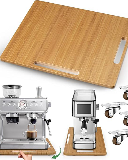 Joy&Grace Appliance Slider for Kitchen Appliances 360° Rolling Sliding Tray for Coffee Maker Countertop, Bamboo Coffee Pot Slider Rolling Tray (Natural, Large 16"x13")