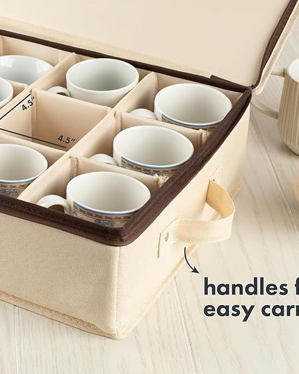 Hard Shell China Storage Containers 5-Piece Set Moving Boxes for Dinnerware, Glasses, Plates, Mugs and Saucers Sturdy Dish Organizer with Dividers for Seasonal Storage - Service for 12 - Beige