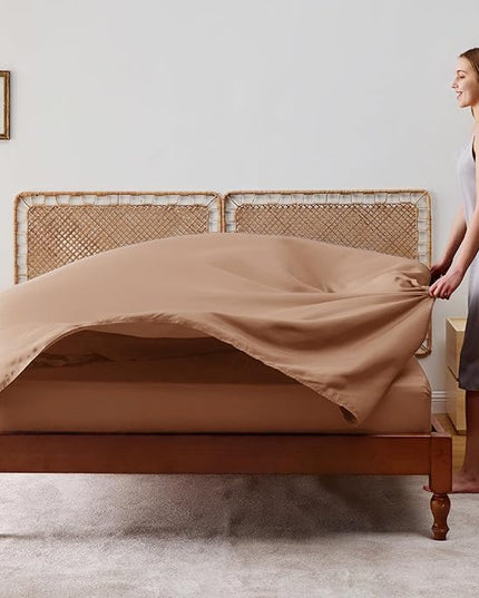 Bedsure Full Size Bed Sheets, Cooling Sheets, Rayon Derived from Bamboo, Breathable & Soft, Deep Pocket Up to 16 Inches, Hotel Luxury Silky Bedding for Hot Sleepers, Khaki