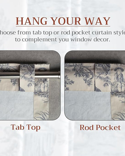 Maison d' Hermine Curtains for Living Room 100% Cotton 124 inch Length Two Panels Light Filtering Toile Curtains for Bedroom Windows with Rod and Loop Pockets (The Miller Paloma Gray, 50" W x 124" L)