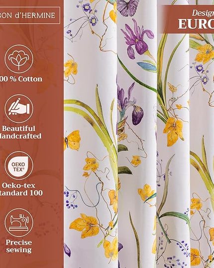 Maison d'Hermine Curtains for Living Room 100% Cotton 96 inch Length One Panel Window Curtains for Bedroom with Loop & Rod Pockets - Iris - Beige, 50" W x 96" L