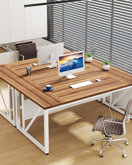 Tribesigns 63 inches Computer Desk with Bottom Storage Shelf Home Office Desk Writing Table for Workstation,Dark Walnut + Steel Leg， Cabinet not Included (Beige, 63-inch)