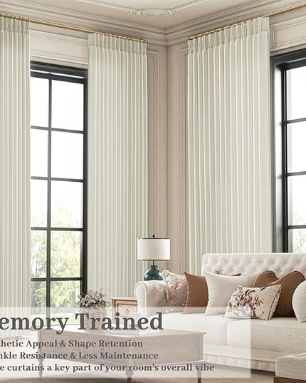 Pinch Pleat Beige Linen Curtains 92 Inch Long for Bedroom,Living Room Privacy Light Filtering Drapes Memory Traning Shaped Cream Neutral Linen Blend Curtain with Back Tab Top and Hooks 40" x 92"
