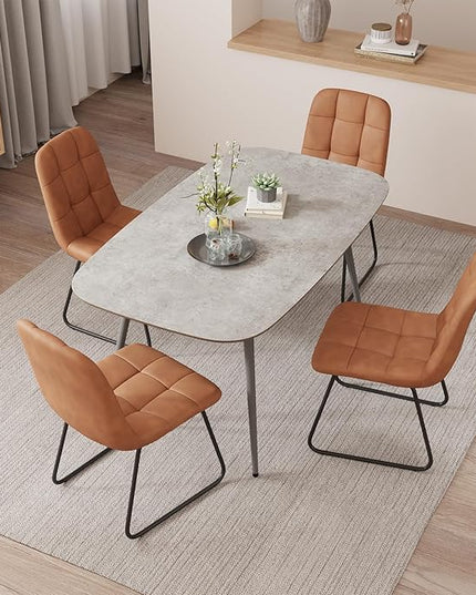 47.2'' Dining Table Set for 4,Modern Wood Dining Table,Leather Dining Chairs 4,Table and Chairs Set of 4,Ideal for Kitchen Dining Room (Gray Table + 4 U-Shaped Brown Chairs, 47.2")