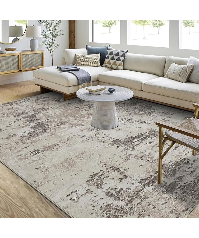 Modern Abstract Area Rug 4x6 Non Slip Non Shedding Rug Low Pile Stain Resistant for Bedroom Living Room,Brown Grey