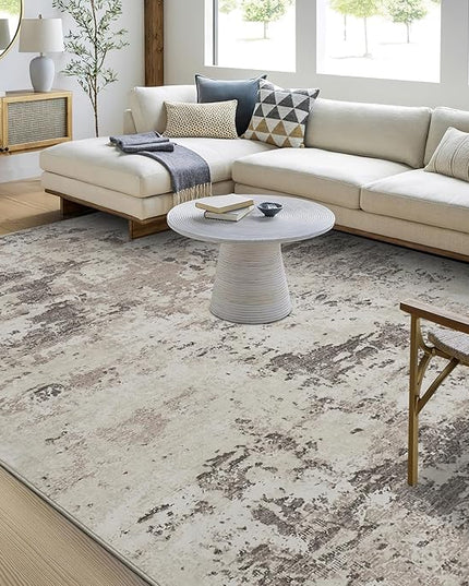 Modern Abstract Area Rug 6x9 Non Slip Non Shedding Rug Low Pile Stain Resistant for Bedroom Living Room,Brown Grey