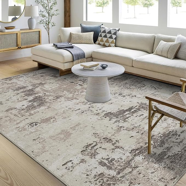 Modern Abstract Area Rug 5x7 Non Slip Non Shedding Rug Low Pile Stain Resistant for Bedroom Living Room,Brown Grey