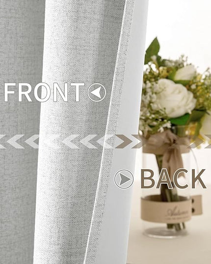 MIULEE 100% Blackout Linen Textured Curtains for Bedroom Solid Thermal Insulated Heathered White Grommet Room Darkening Curtains & Drapes Luxury Decor for Living Room Nursery 52 x 96 Inch (2 Panels)