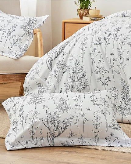 Love's cabin White Queen Size Comforter Set - Queen Comforter Set, 3 Pieces Cute Floral Bedding Sets for All Seasons,1 Soft Reversible Botanical Flowers Comforter and 2 Pillow Shams