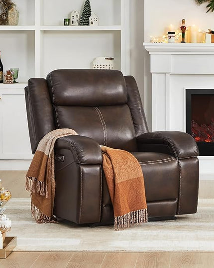 Watson & Whitely Genuine Leather Power Recliner Chairs for Adults, Wall Hugger RV Recliner with Power Headrest & Charging Ports, Electric Recliner Sofa Chair for Living Room, Dark Brown