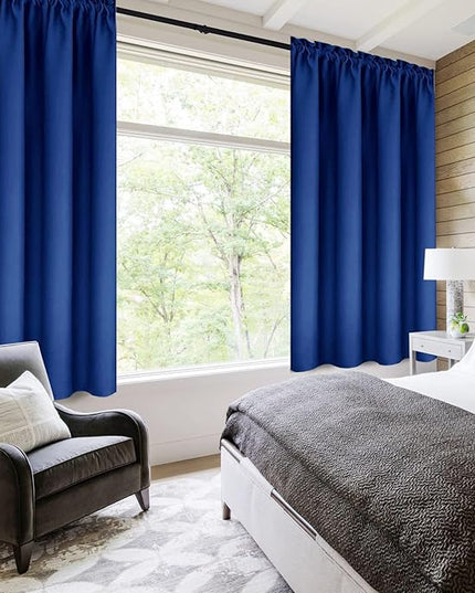 DWCN Blackout Curtains Room Darkening Thermal Insulated Bedroom Curtains Window Curtain Panels, 38 x 45 inches Long, Set of 2 Classic Blue Rod Pocket Drapes