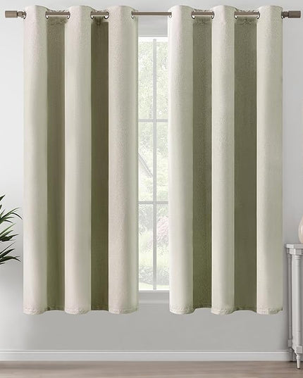 Beige Full Blackout Linen Curtains 64 Inch Length, Faux Linen Textured Heat Blocking Thermal Insulated Entryway Cottage Decor Grommet Drapes for Small Window, Beige, W37 x L64, 2 Panels