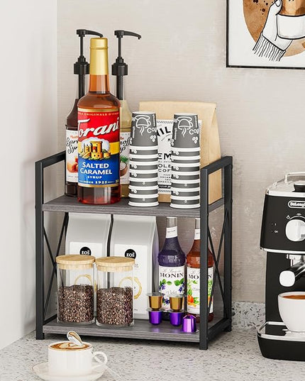 Giikin Countertop Shelf Organizer, 2 Tier Coffee Organizer for Desktop, Grey Counter Shelf Spice Rack for Kitchen (Grey, M)