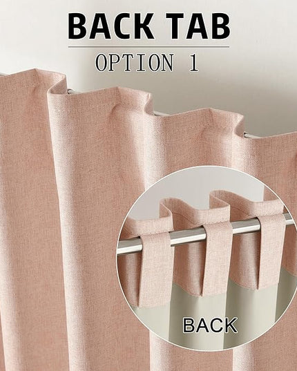 DUALIFE Faux Linen Blackout Baby Pink Curtains 80 Inch Long,Farmhouse Back Tab Rod Pocket Curtains Room Darkening Thermal Insulated Drapes for Bedroom Living Room,W50 x L80,2 Panels