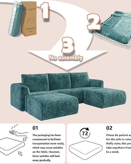 EASE MOOSE Cloud Couch Sectional Sofa, Large U-Shaped Oversized Modular Couch for Living Room, Minimalist Boneless Convertible Couches with Ottoman, 5-Seat Deep Sofas for Bedroom, Chenille (Blue)
