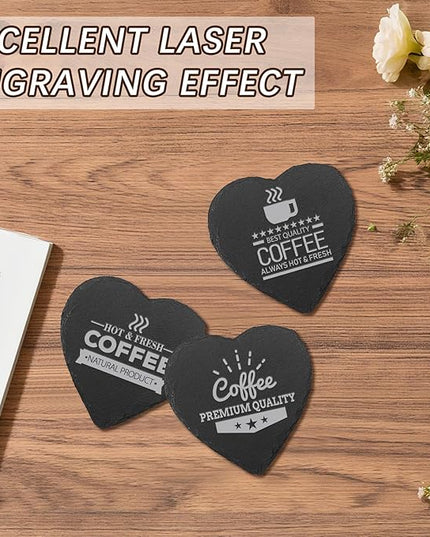 24 PCS Slate Drink Coasters Bulk,4 Inch Black Slate Stone Coasters for Office, Home Decor,Laser Engraving Blanks with Anti-Scratch Bottoms for Coffee Bar Kitchen(Heart)