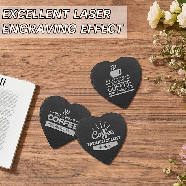 48 PCS Slate Drink Coasters Bulk,4 Inch Black Slate Stone Coasters for Office, Home Decor,Laser Engraving Blanks with Anti-Scratch Bottoms for Coffee Bar Kitchen(Heart)