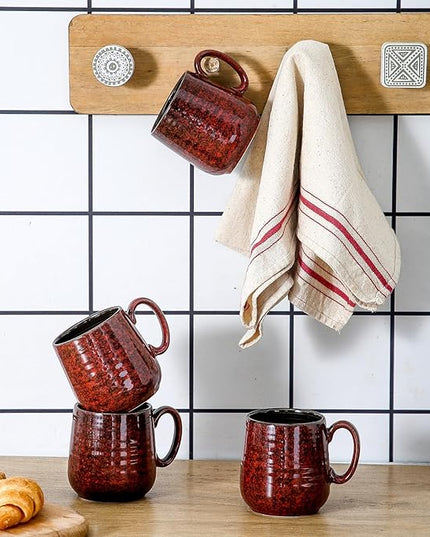 HASENSE Ceramic Coffee Mugs Set of 4, 8 oz Small Coffee Cups, Porcelain Mug with Handle for Espresso, Tea, Milk and Cocoa, Ideal for Mother's Day Christmas Gift, Dishwasher & Microwave Safe, Red