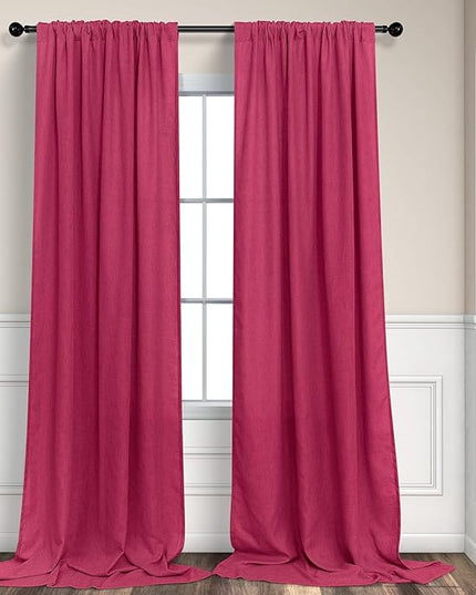Pitalk Christmas Red Hot Pink Curtains for Bedroom 84 Inch Length 2 Panels Back Tab Pocket Semi Sheer Linen Rainbow Colored Girls Curtain for Kids Room Living Xmas Raspberry Fuchsia Magenta 52x84 Long