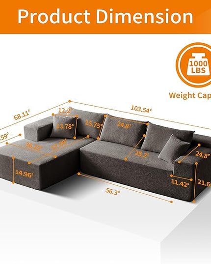 103.54'' Sectional Sofa, Raindrop Velvet Fabric L Shaped Sofa, 4 Seat Modern L Shape Couch with 2 Pillows Right Hand Lounge for Living Room, Office