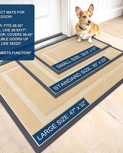 OLANLY Front Door Mat Indoor Outdoor Entrance, Waterproof All-Season, All-Weather Doormat, Sturdy Natural Rubber, Fade Resistant, Low Profile, Easy Clean Patio Porch Entryway Mat, 33x21, Beige