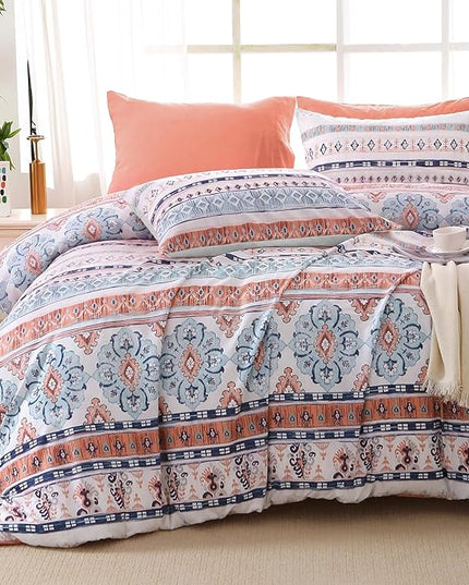 MUXHOMO Boho Pink Bed in a Bag King 7 Pieces, King Comforter Set Reversible Botanical Flowers Design, Ultra Soft & Breathable Bedding Sets with Comforter, Sheets, Pillowcases & Shams