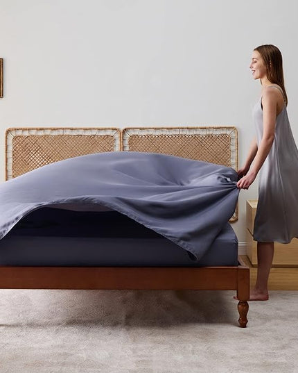 Bedsure California King Sheet Sets, Cooling Sheets, Rayon Derived from Bamboo, Breathable & Soft, Deep Pocket Up to 16 Inches, Hotel Luxury Silky Bedding for Hot Sleepers, Dark Grey