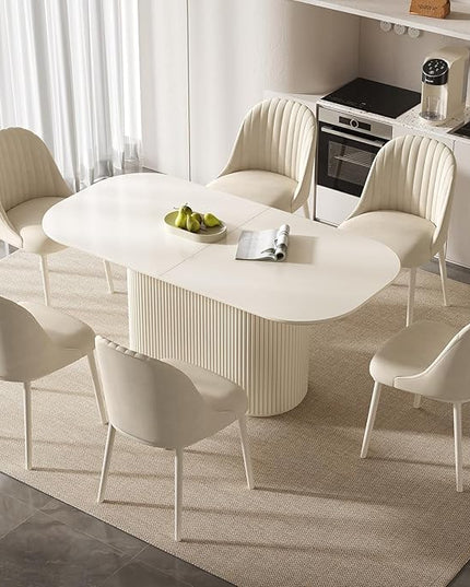 Guyii 70" Oval Dining Table Set with 6 Chairs, Modern Kitchen Table Set, Indoor Rectangular Dining Room Tables for Kitchen, Bar, Living Room, Breakfast Nook, Cream White