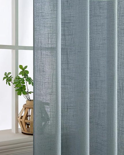 MIULEE Dusty Blue Linen Curtains 63 Inch Length 2 Panels for Bedroom Living Room, Soft Thick Linen Textured Kitchen Window Drapes Semi Sheer Light Filtering Back Tab Rod Pocket Burlap Look Decor