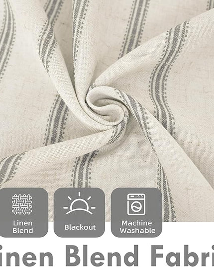 DriftAway Farmhouse Linen Blend Blackout Curtains 45 Inches Long for Bedroom Vertical Striped Printed Grommet Curtains Thermal Insulated Lined Treatments for Living Room 2 Panels W52 x L45 Gray
