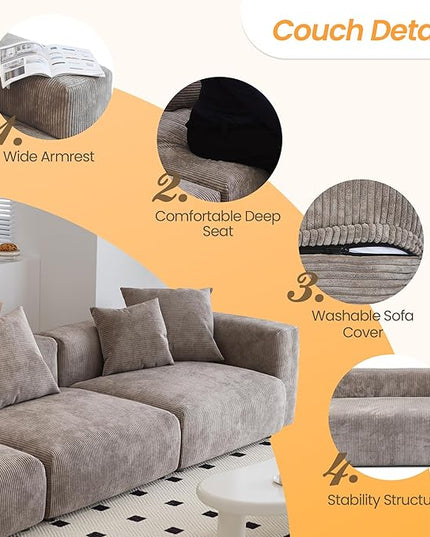 JACH 181" Oversized Modular Sectional Sofa, Deep 4-Seats Sectional Couch, Huge Plus Convertible Soft Sofas, Corduroy Minimalist Couches for Living Room, Office, Apartment, Light Brown