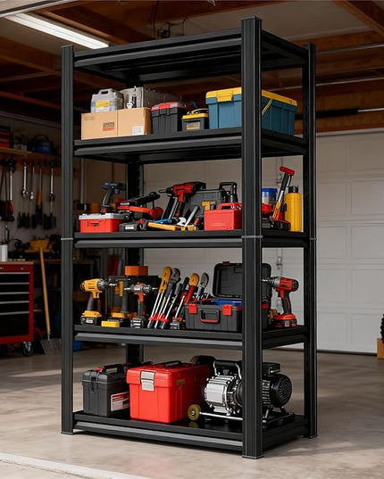 Storage Shelves, Garage Metal Shelving Unit, Adjustable, Double-Layer Column with Reinforced Ribs, Heavy-Duty, Capable of Bearing 3000 lbs, Suitable for Garage, Warehouse, Kitchen Storage