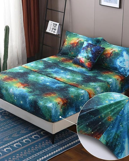 JQinHome Queen Galaxy Comforter Sets 6 Piece Bed in A Bag, Outer Space Themed Bedding for Children Boy Girl Teen Kids,1 Comforter, 1 Flat Sheet, 1 Fitted Sheet, 2 Pillowshams, 1 Cushion Cover(Blue)
